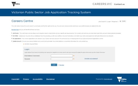 Login - Victorian Public Sector Job Application Tracking System