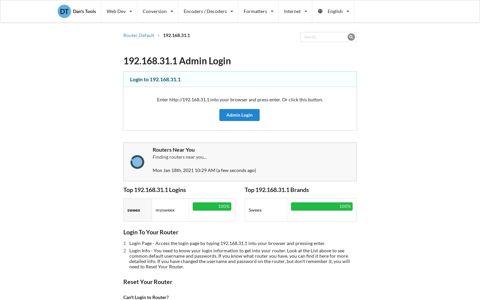 192.168.31.1 Admin Login - Clean CSS