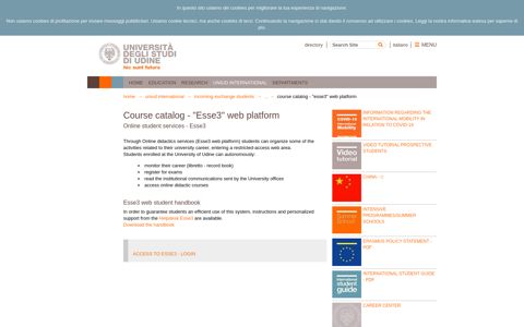 Course catalog - "Esse3" web platform — Uniud EN