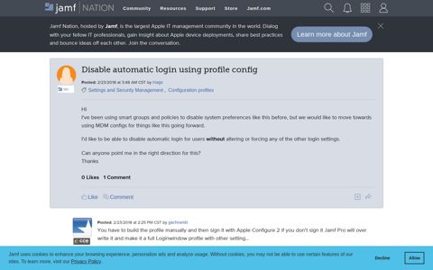 Disable automatic login using profile config | Jamf Nation