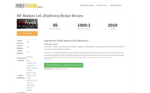 HF Markets Ltd. (HotForex) Forex Broker Review: Sign Up ...