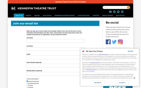 Join our email list – Hennepin Theatre Trust