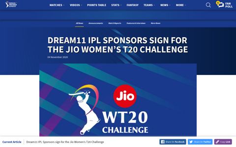 Dream11 IPL Sponsors sign for the Jio Women's T20 Challenge