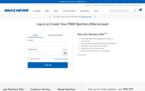 Log in or Create Your FREE Skechers Elite Account