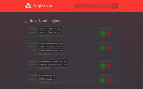 grabcad.com passwords - BugMeNot