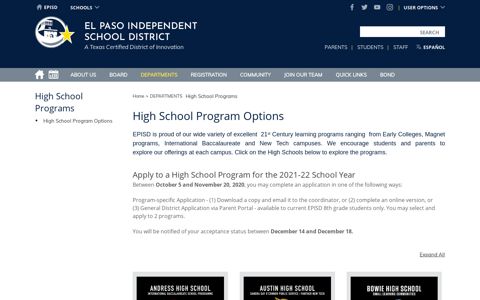 High School Program Options - episd