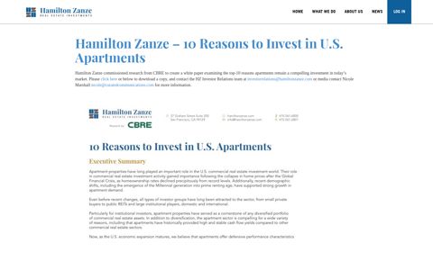 Top 10 Reasons to Invest in U.S. Apartments | Hamilton Zanze