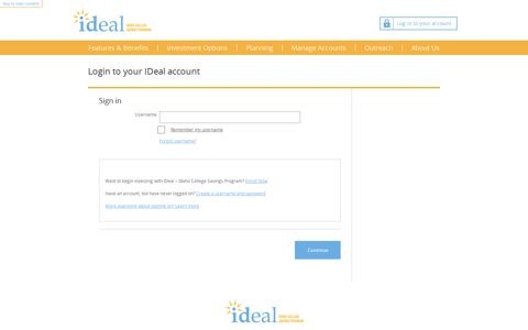 Login to your IDeal account - IDeal – Idaho College Savings ...