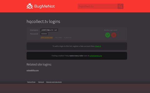hqcollect.tv passwords - BugMeNot