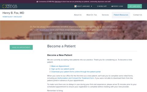 Become a Patient | Henry B. Fox, MD