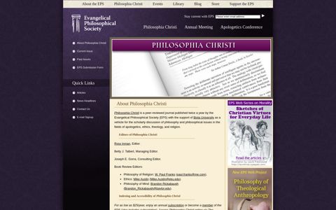 About Philosophia Christi - Evangelical Philosophical Society