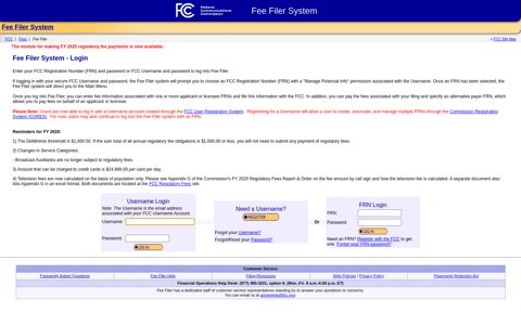 Fee Filer System - Login - Federal Communications Commission