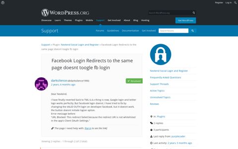 Facebook Login Redirects to the same page doesnt toogle fb ...