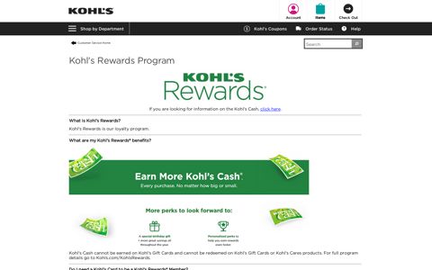 Kohl's Rewards Program - Customer Service