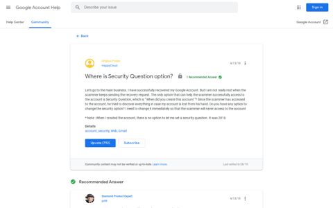 Where is Security Question option? - Google Account ...