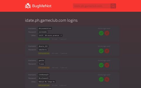 idate.ph.gameclub.com passwords - BugMeNot