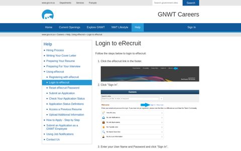 Login to eRecruit | GNWT Careers - Government of Northwest ...