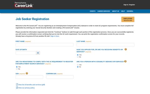 PA CareerLink® - Job Seeker Registration