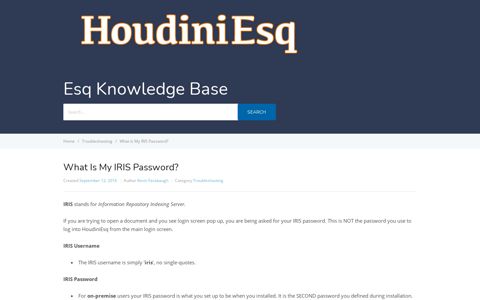 What Is My IRIS Password? - HoudiniEsq 2.0 Support