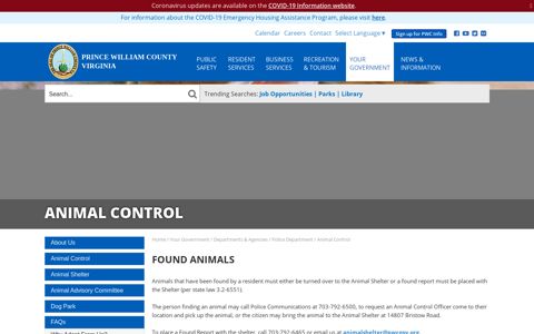 Found Animals - Prince William County Government