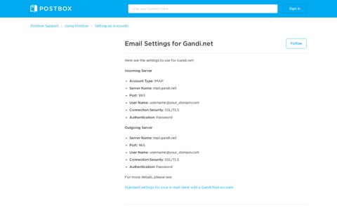 Email Settings for Gandi.net – Postbox Support