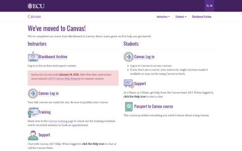 We've moved to Canvas! | Canvas | ECU