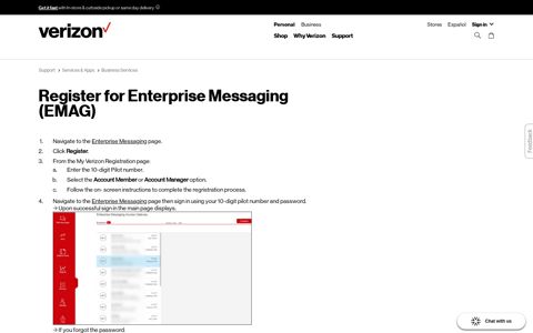 Register for Enterprise Messaging (EMAG) | Verizon