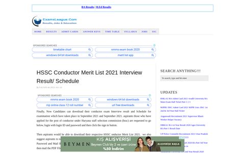 HSSC Conductor Merit List 2021 Interview Result/ Schedule