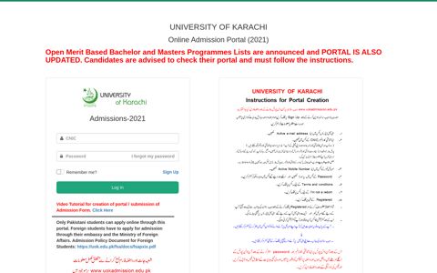 University of Karachi: Login
