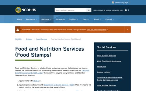 Food and Nutrition Services Food Stamps - NC DHHS