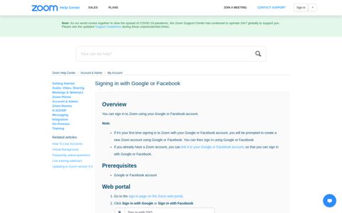 Signing in with Google or Facebook – Zoom Help Center