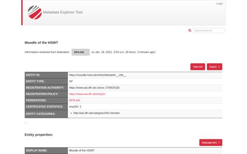Moodle of the HSWT - Metadata Explorer Tool