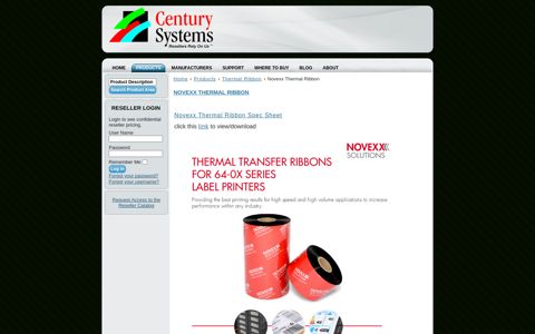 Novexx Thermal Ribbon - Century Systems, Inc. - Resellers ...