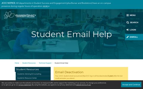 Student Email Help | Johnson County Community College