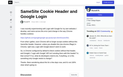 SameSite Cookie Header and Google Login - DEV