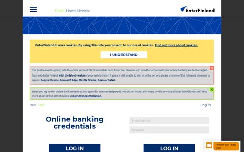 Online banking credentials - EnterFinland