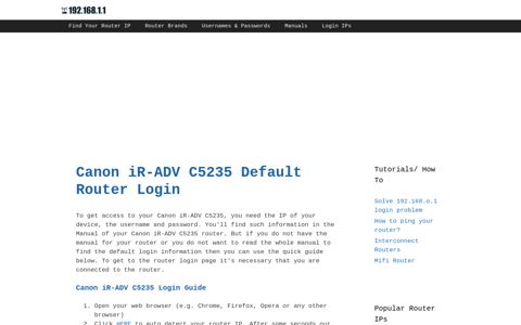 Canon iR-ADV C5235 - Default login IP, default username ...