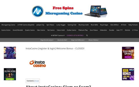 InstaCasino [register & login] Welcome Bonus - CLOSED!