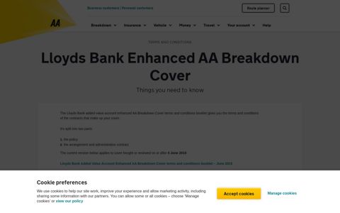 Lloyds Bank terms and conditions | Breakdown cover | AA