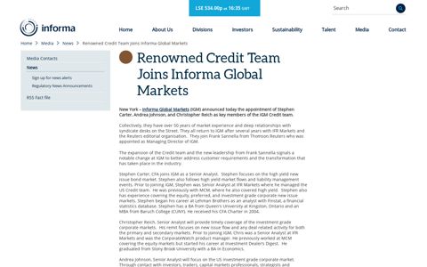 Renowned Credit Team Joins Informa Global Markets