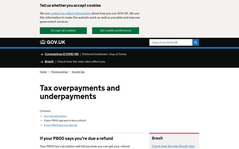 Tax overpayments and underpayments : If your P800 ... - Gov.uk