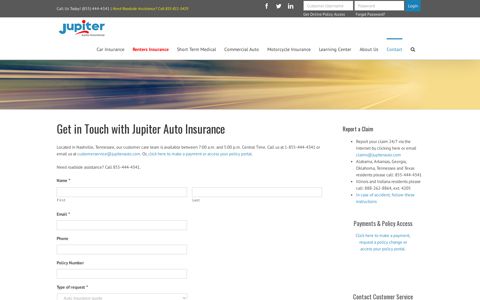 Jupiter auto – customer service - Jupiter Auto Insurance