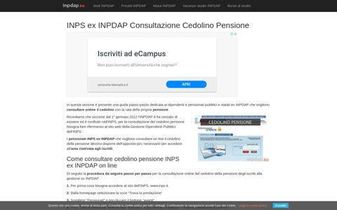 INPS ex INPDAP Consultazione Cedolino Pensione On Line