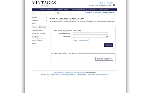 Sign In - VINTAGES Shop Online