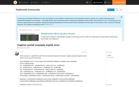 Captive portal example esp32 error - PlatformIO Community