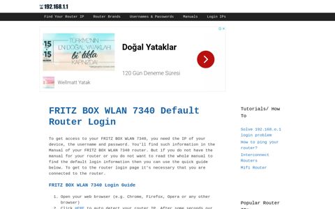FRITZ BOX WLAN 7340 - Default login IP, default username ...