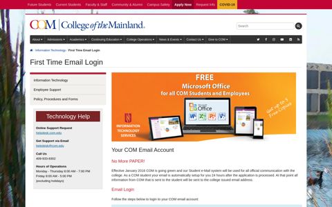First Time Email Login - College of the Mainland