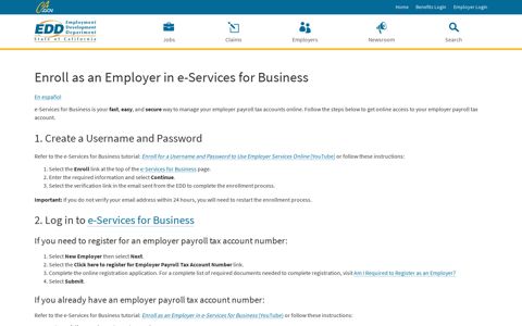 Enroll as an Employer in e-Services for Business - EDD - CA.gov