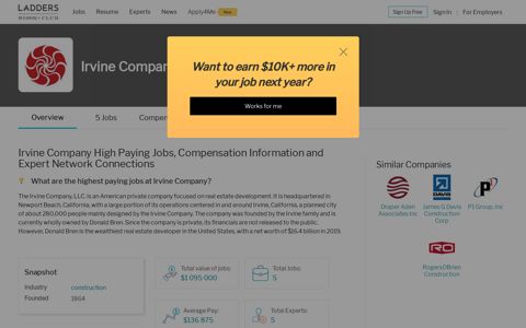 Highest paying jobs at Irvine Company - The Ladders
