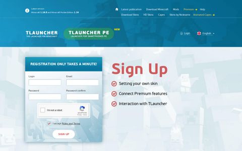 Sign Up on the TLauncher website